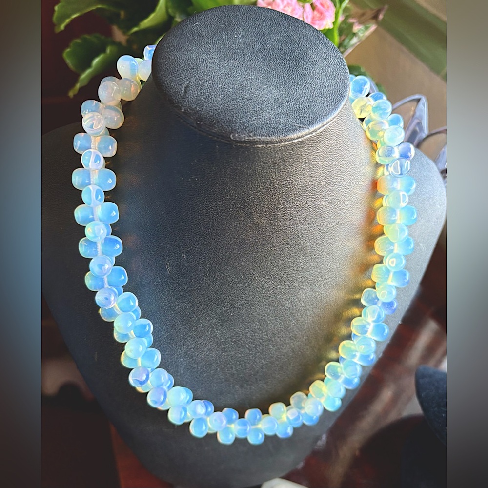 Necklace with iridescent opalescent stacked beads. Gorgeous color and shine.
